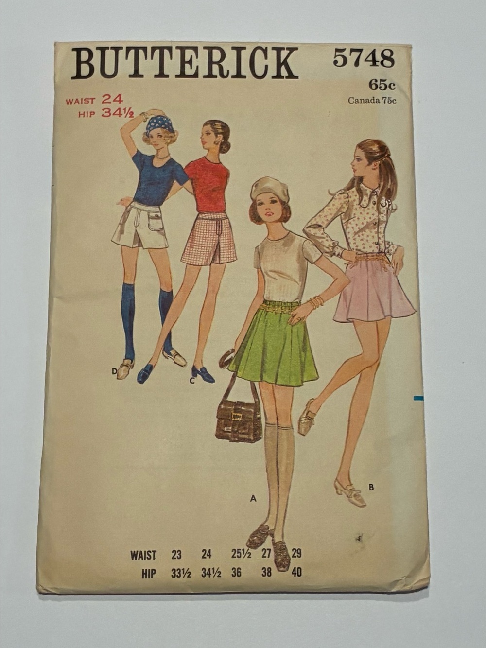 Vintage Butterick 5748 Uncut Factory Fold Mini Skirt & Pantskirt Sewing Pattern